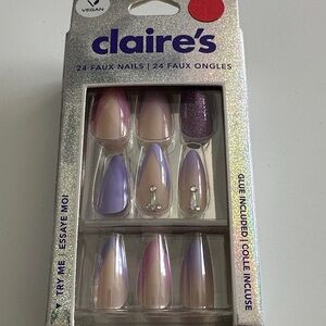 claire's Purple and Nude Ombre Press-On Nails with Rhinestones